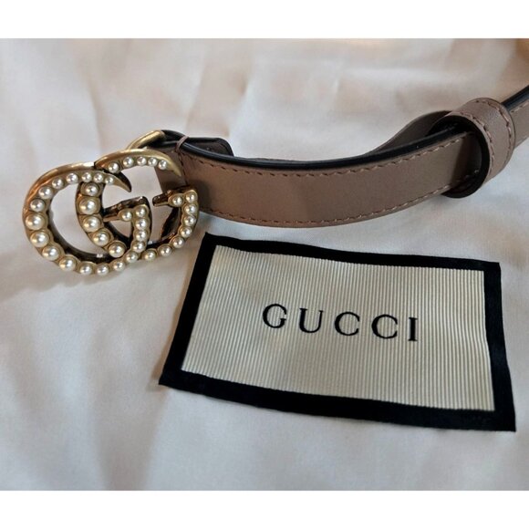 Gucci Calfskin Pearl Double G 20mm Belt Light Pink Size 105-42 - Picture 4 of 6